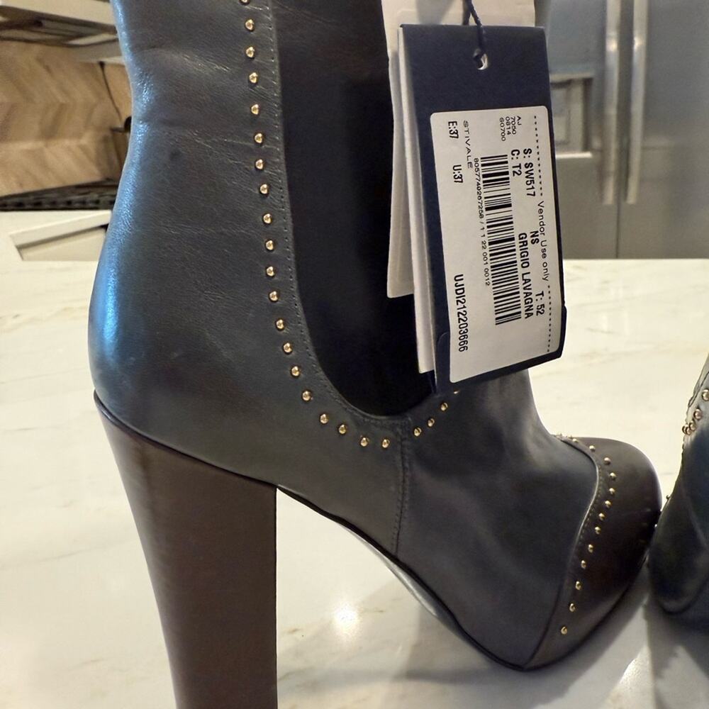 Armani SW517 Studded Leather Boots – Grigio Lavagna –